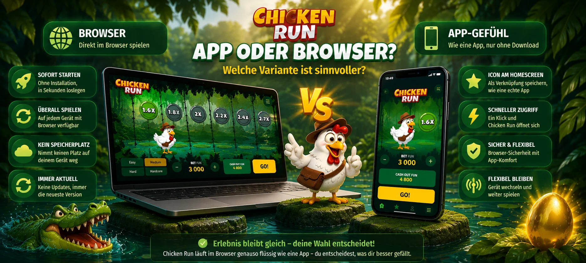 Chicken Run App oder Browser